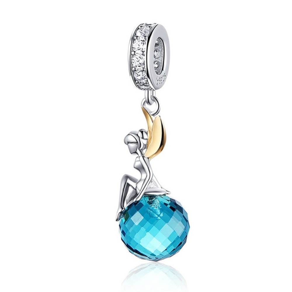 Sterling Silver Fairy Blue Crystal Dangle Charm